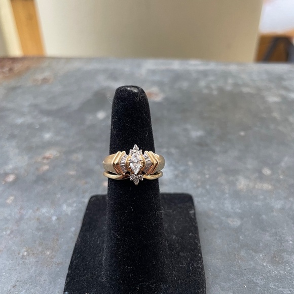 14k Gold and Diamonds Two-Ring Puzzle Stack Set, Size 4-4.5 - Picture 2 of 5